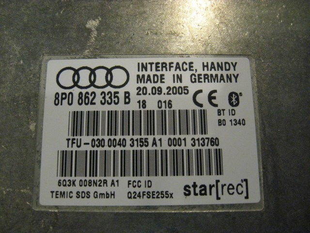06 Audi S4 AUDI Bluetooth Unit Module 8P0 862 335 R14262