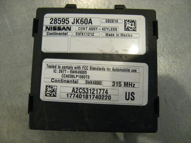 08 Infiniti G37 Keyless Entry Unit - Under Seat 28595 JK60A R14469