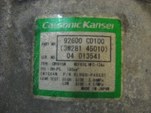 04 Nissan 350Z AC Compressor Assembly 92600 CD100 R15653