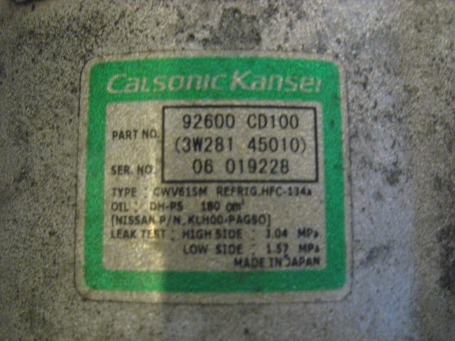 06 Nissan 350Z AC Compressor Assy 92600 CD100 R19877