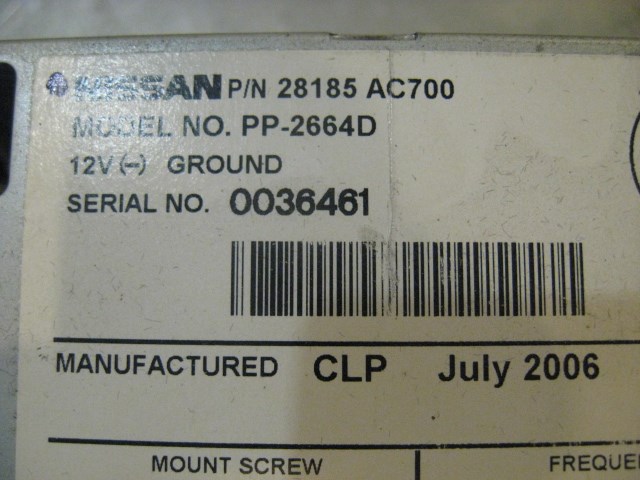 06 Infiniti G35 Non Bose 6 Disc CD AM-FM Radio Assy 28185 AC700 R20194