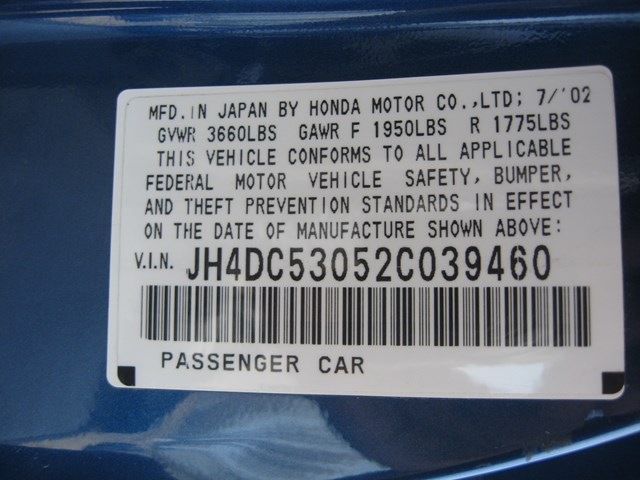 04 Acura RSX Type-S LH QRT Quarter Panel OEM Blue  R2489