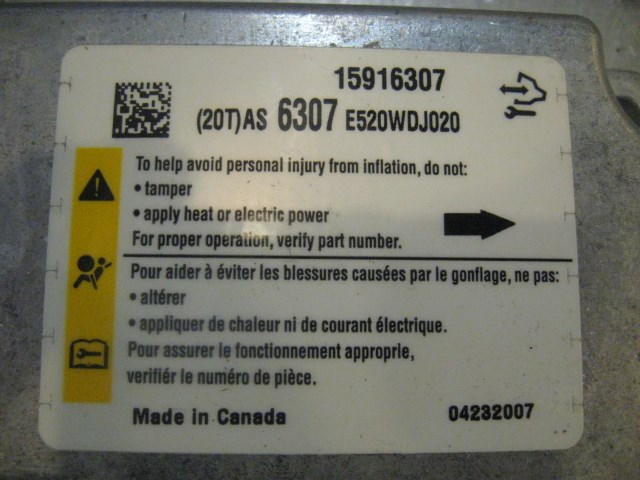 07  EQUINOX Air Bag Module 15916307 R16983