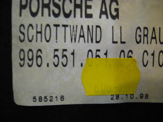 99 Porsche BOXSTER Front Storage Area Carpet 996.551.051.06 R11799