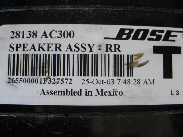 2004 Infiniti G35 RH Rear Speaker