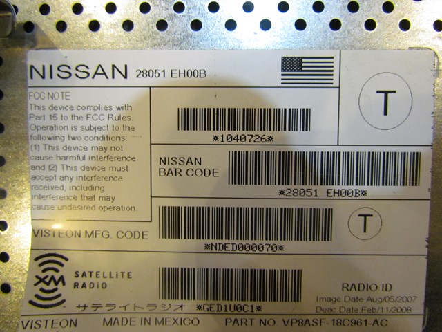 2008 Infiniti G35x Sedan Satellite Radio Computer 28051 EH00B