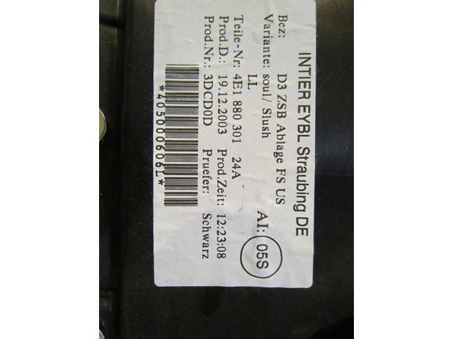 2004 Audi A8L D3 Drivers Knee, Airbag, Ignition w/Key4E1 880 301  