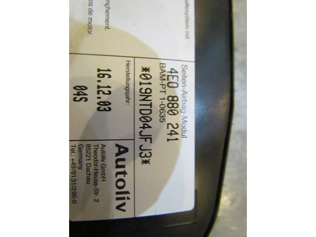 200u Audi A8L D3 Front LH Driver Seat Air Bag 4E0 880 241