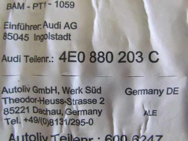 2004 Audi A8L D3 RH Passenger Dash  Bag 4E0 880 203 C