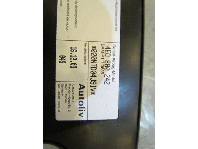 2004 Audi D3 A8L RH Passenger Front Seat Air Bag 4E0 880 242