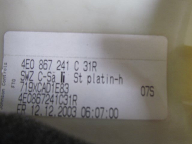 2004 Audi A8L LH C Pillar Trim Panel 4E0 867 241 C