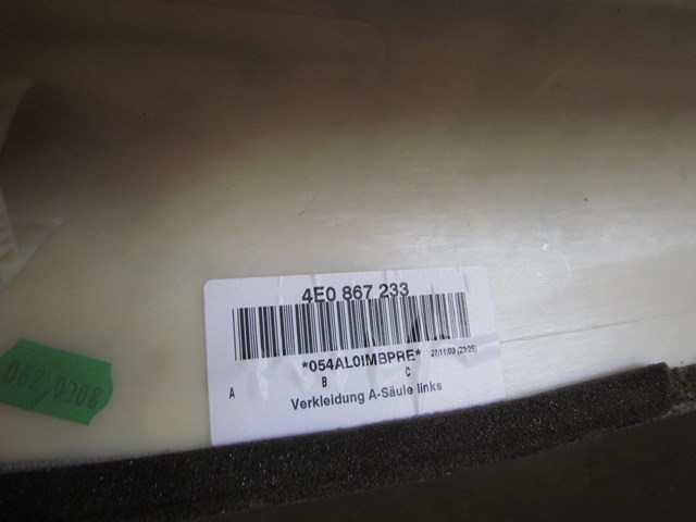 2004 Audi A8 A8L LH Driver A Pillar Trim OEM 4E0 867 233