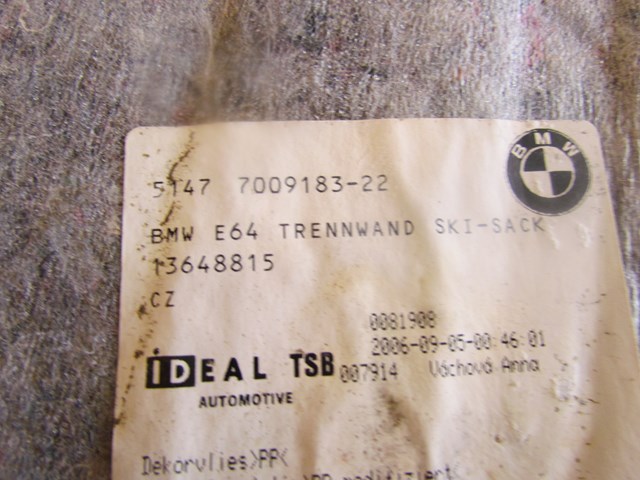 2007 BMW M6 Convertible Trunk Partition Trim Panel 51477009183