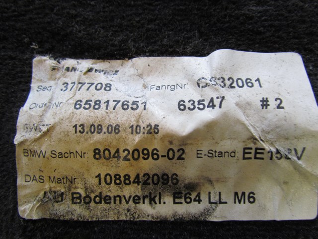 2007 BMW M6 E63 Front Convertible Front Carpet Black