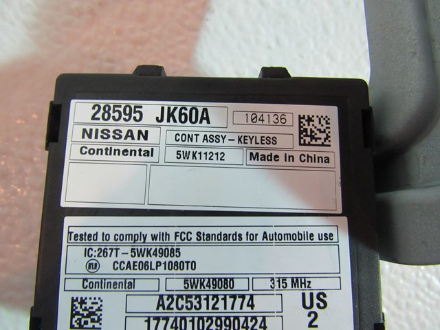 2011 Infiniti G37 Sedan Theft Locking Module 28595 JK60A