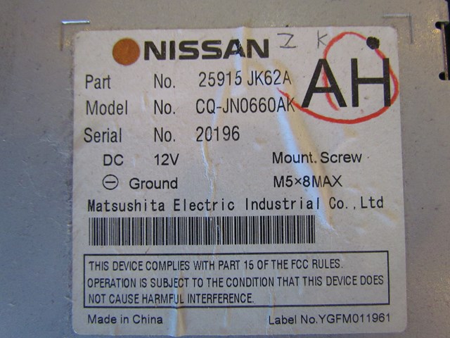 2007 Infiniti G35 Sedan Radio 25915 JK62A