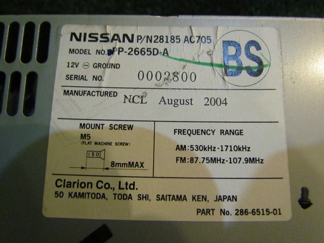 2005 Infiniti G35 Coupe CD Changer & Radio Unit 28185 AC705