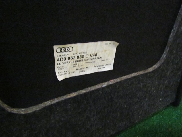 2001 Audi A8L D2 RH Passenger Trunk Carpet 4D0 863 880 D