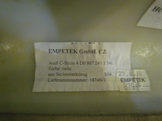 2001 Audi A8L D2 LH Quarter Window Trim 4D0 867 241 