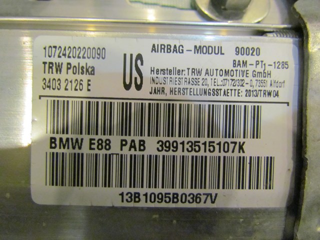 2013 BMW 128I E88 RH Passenger Dash Air Bag