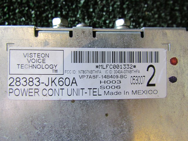 2008 Infiniti G37 Coupe Phone Power Control Unit 28383 JK60A