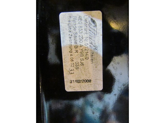 2008 Audi A8L RH Passenger Exterior B Pillar Trim 4E0 853 290