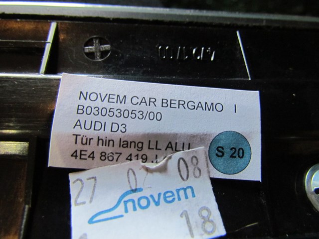 2008 Audi A8L Rear LH Driver Door Panel Trim 4E4 867 419