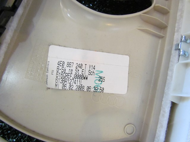 2008 Audi A8L RH Passenger Upper B Pillar Trim 4E0 867 240