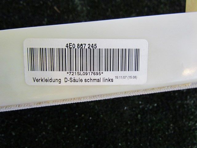 2008 Audi A8L LH Driver D Pillar Trim Panel 4E0 867 245