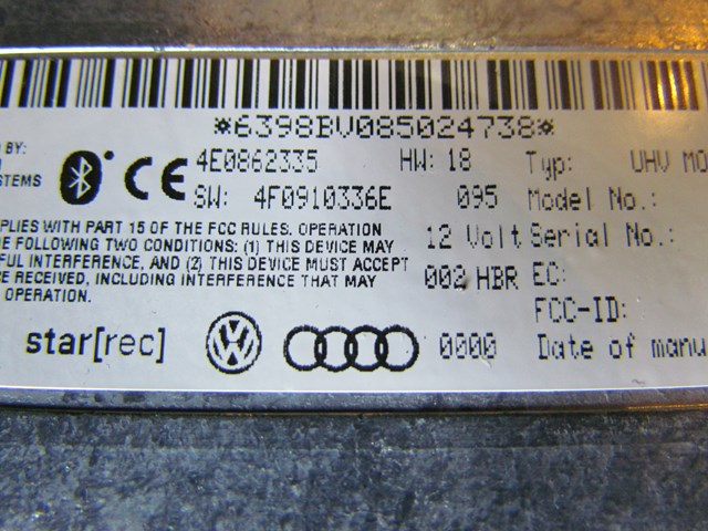 2008 Audi A8L Bluetooth Interface Control Module 4E0862335