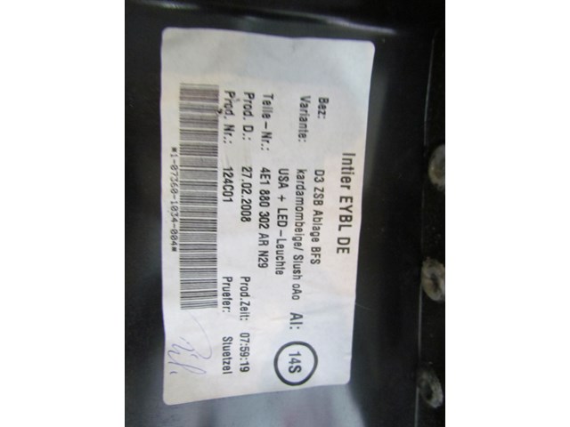 2008 Audi A8L D3 RH Passenger Glove Box 4E1 880 302 AR