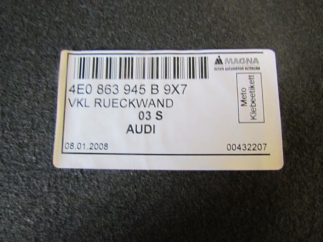 2008 Audi A8L Behind Seat Trunk Carpet 4E0 863 945