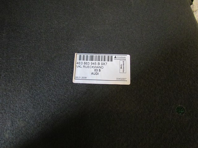 2008 Audi A8L Behind Seat Trunk Carpet 4E0 863 945