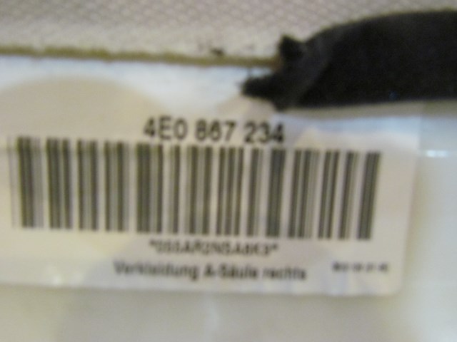 2008 Audi A8L D3 RH Passenger A Pillar Trim 4E0867234