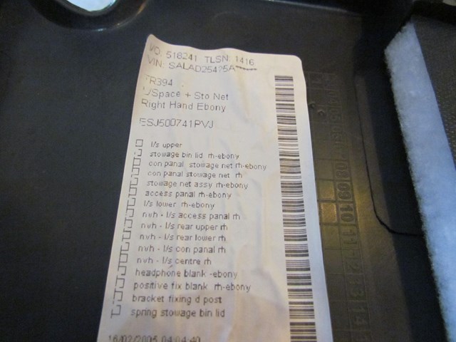 2005 Land Rover LR3 Rear RH Pass Quarter Trim Panel ESJ500741PVJ