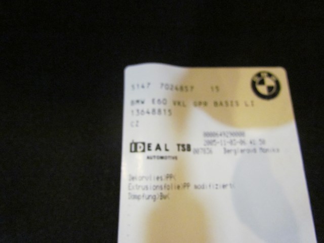 2006 BMW E60 M5 LH Driver Trunk Moulding 7024857