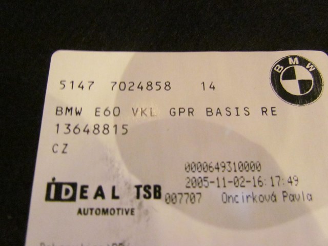 2006 BMW E60 M5 Rear RH Passenger Trunk Moulding Panel 7024858