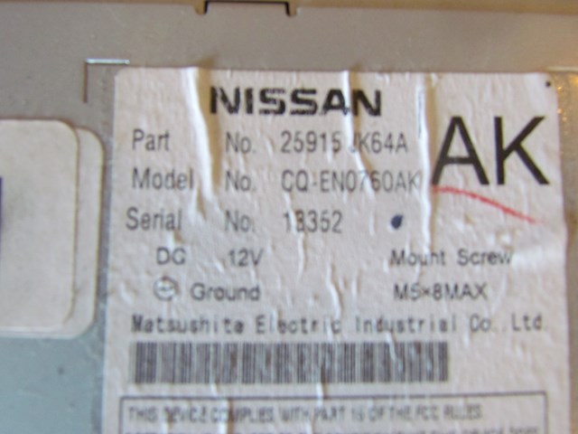 2008 Infiniti G35 Sedan Radio CD Player 25915 JK64A