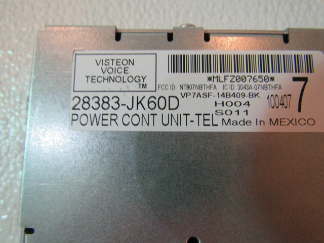2008 Infiniti G35 Sedan Telephone Control Module 28383 JK60D
