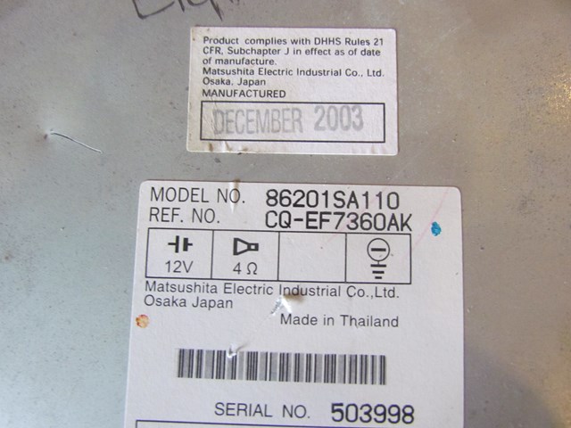 2006 Subaru Forester XT 6 Disc Changer-86201SA110-NO ILLUMINATION