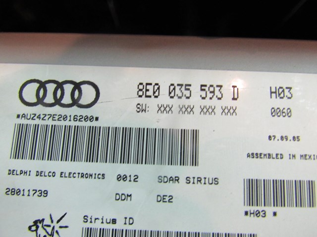 2006 Audi S4 Sirius Satellite Control Module 8E0035593 D