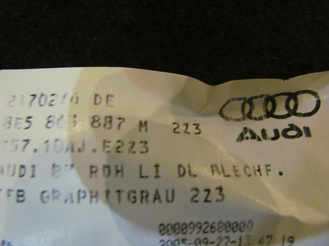 2006 Audi S4 LH Driver Trunk Quarter Moulding 8E5863887