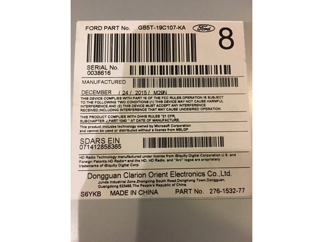 2016 Ford Explorer Radio Stereo GB5T-19C107-KA