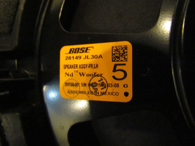 2009 Infiniti G37X Front LH Drivers Door Speaker 28149 JL30A