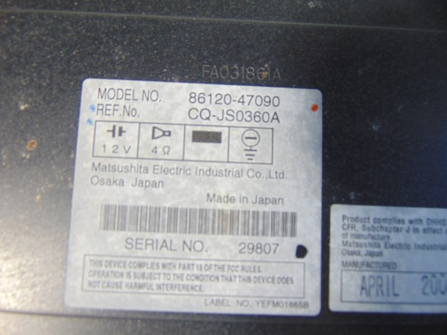 04 05 06 07 08 09  Toyota Prius Radio CD Receiver, Brackets &Cubby 86120-47090