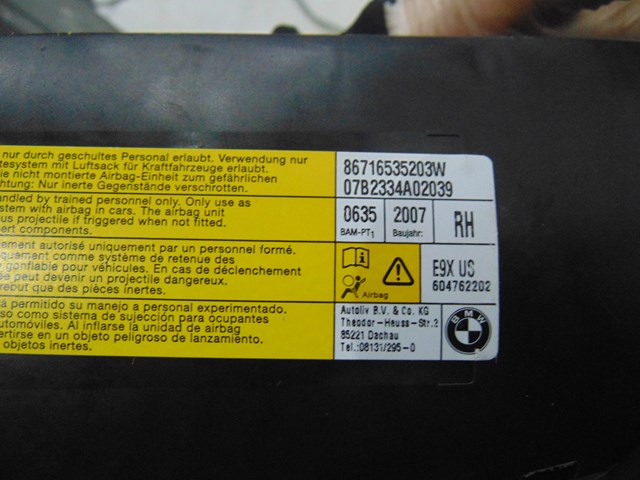 2008 BMW 335i Front RH Passenger Seat Bag- 86716535203W