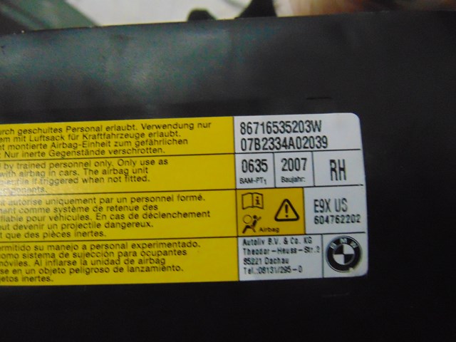 2008 BMW 335i Front RH Passenger Seat Bag- 86716535203W