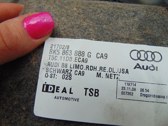 2010 Audi S4 LH Driver Trunk Quarter Moulding 8K5 863 888 G