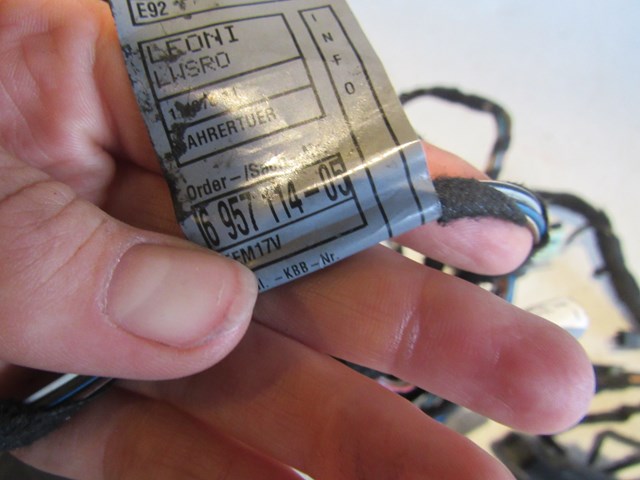 2007 BMW 335i LH Drivers Door Wiring Assy 6 957 106