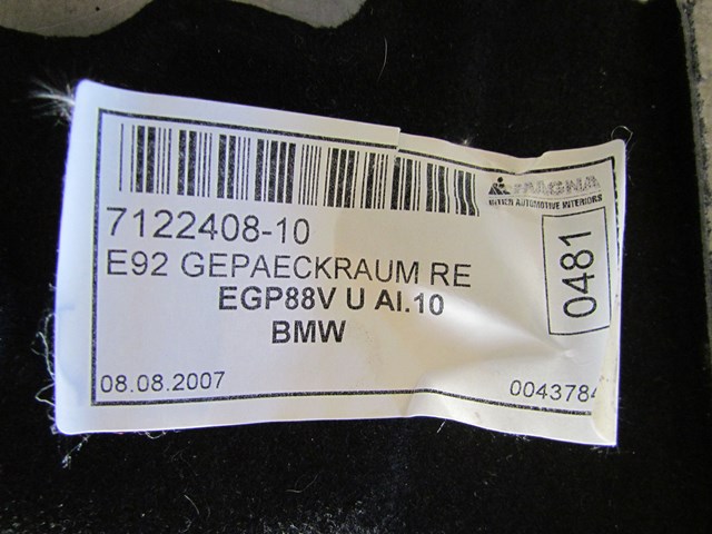 2007 BMW 335i Rear RH Passenger Trunk Moulding Panel 7122408-10